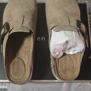 Madden Girl Women's Taupe Suede Slip-On Mules